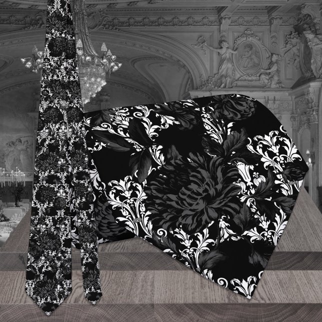 Cravate Mariage noir Damask blanc (Créateur téléchargé)