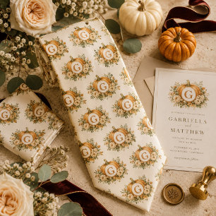 Cravate Mariage personnalisé avec monogramme de citrouille
