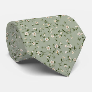 Cravate Mariage Personnalisé Fleur de Marguerite Vert Saug