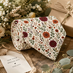 Cravate Mariage Rustique Bourgogne Dahlia & Terracotta