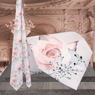 Cravate Mariage vert gris argent rose pâle Rose rose pâle