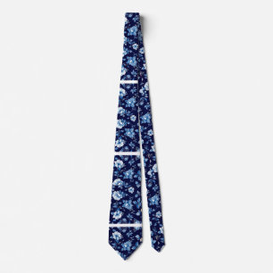 Cravate Marine Blue Porcelain Floral Mariage Groomsmen Cad