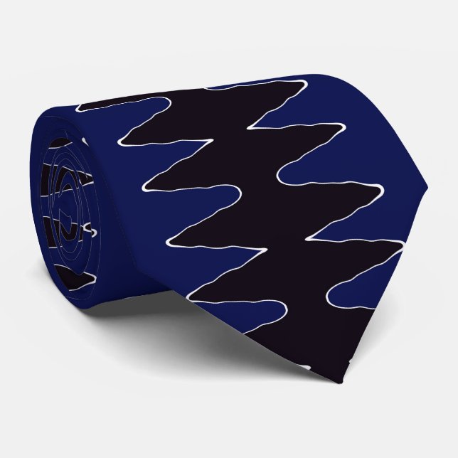 Cravate Marine et Black Zigzag (Roulé)