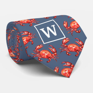 Cravate Marine Motif du crabe monogramme