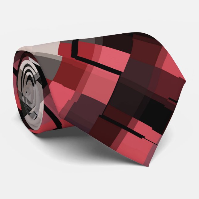 Cravate Maroon noir blanc Abstrait Plaid (Roulé)