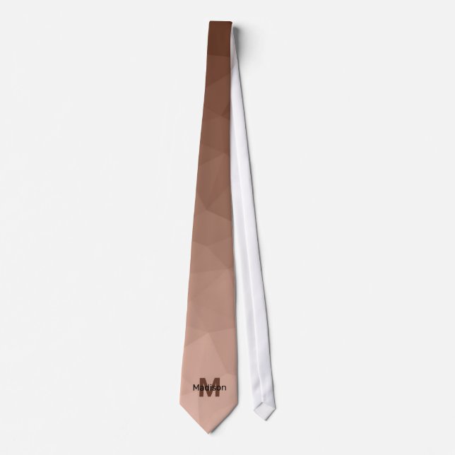 Cravate Marron Moka motif géométrique en maille Monogramme (Devant)