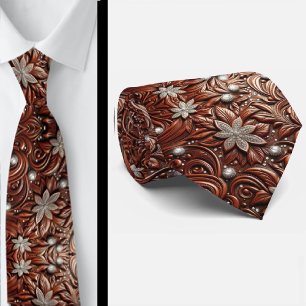 Cravate Marron occidental Cuir façonné à motif diamanté cr