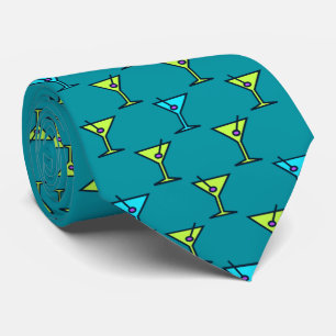 Cravate Martini Time Fifties Cocktail Turquoise à deux côt