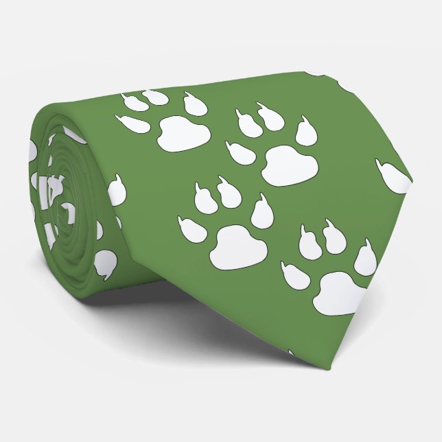 Cravate Mascotte de sport blanc Paw sur vert (Roulé)