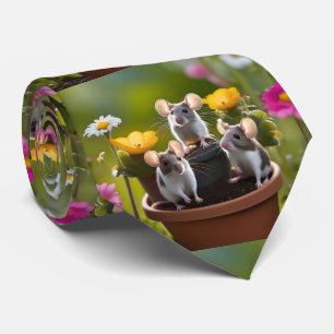 Cravate "Mauvais chef de jardin : trois souris dans des po