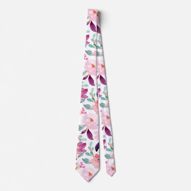 Cravate Mauve Blush étonnant Motif d'aquarelle florale (Devant)