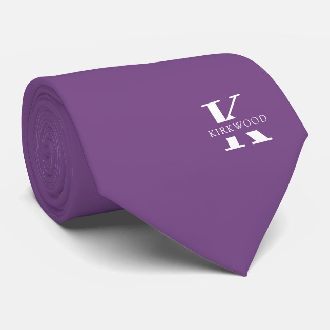 Cravate Mauve | Élégant Monogramme+Nom | sur un côté (Roulé)