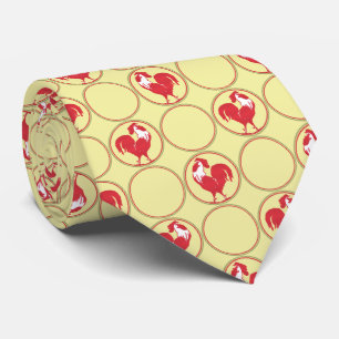 Cravate Médaillon de coq rouge Motif sur Jaune