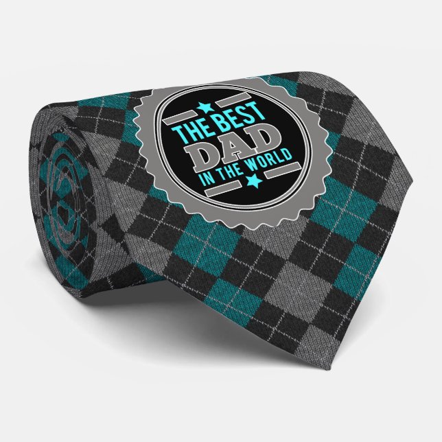 Cravate Meilleur Jacquard papa du monde Imprimer Turquoise (Roulé)