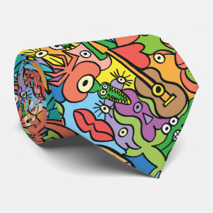 Cravate Mélange de doodles drôles dans un motif de carna