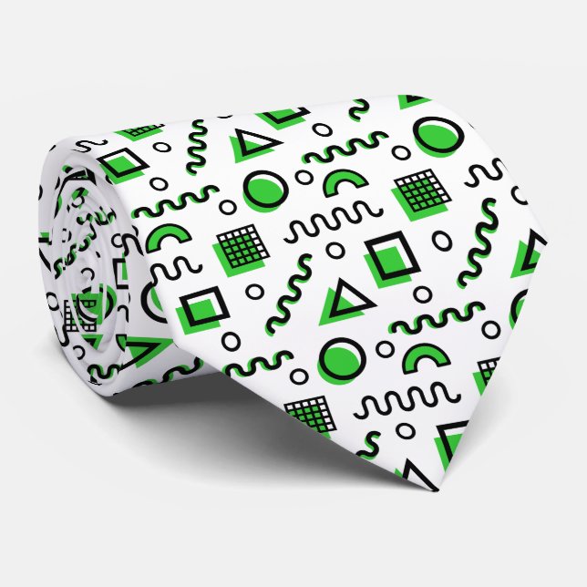 Cravate Memphis Style Motif géométrique 110719 - Vert (Roulé)