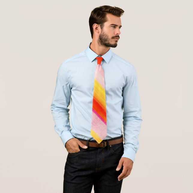 Cravate Men Designer Ties Yellow Orange Pink (En situation)