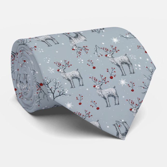 Cravate Men’s Reindeer Christmas Neck Tie (Roulé)