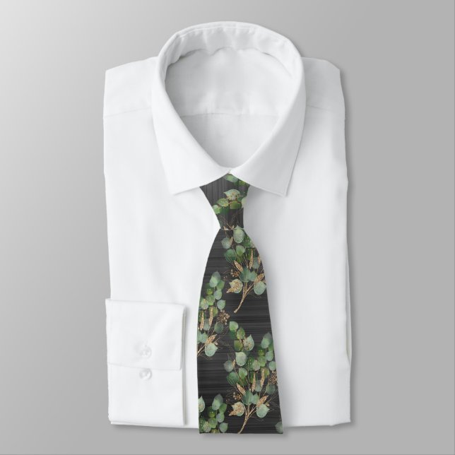 CRAVATE MENS BOTANIQUES NOIR EN MÉTAL BRUSÉ VERT S (Attaché)