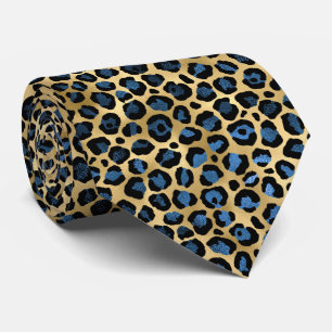 CRAVATE MENS EN LEOPARD BLEU OR