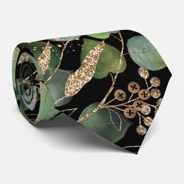 CRAVATE MENUS BOTANIQUES VERTS SAGE (Roulé)