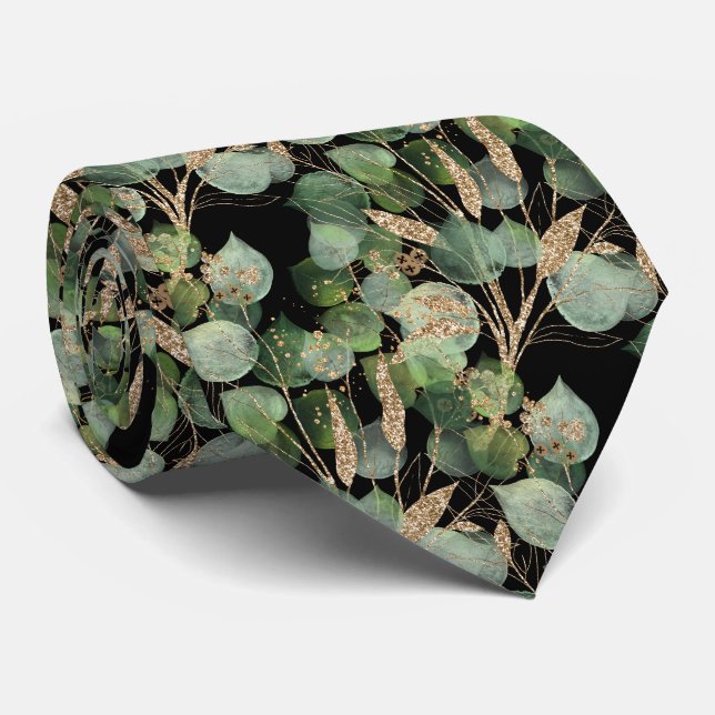 CRAVATE MENUS EUCALYPTUS EN BOTANIQUE VERTE SAGE (Roulé)