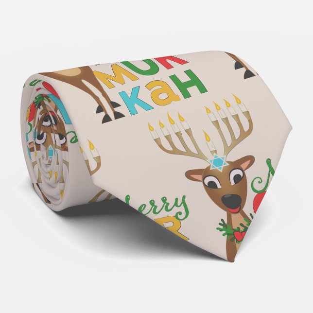 Cravate Merry Christmukkah Reindeer (Roulé)