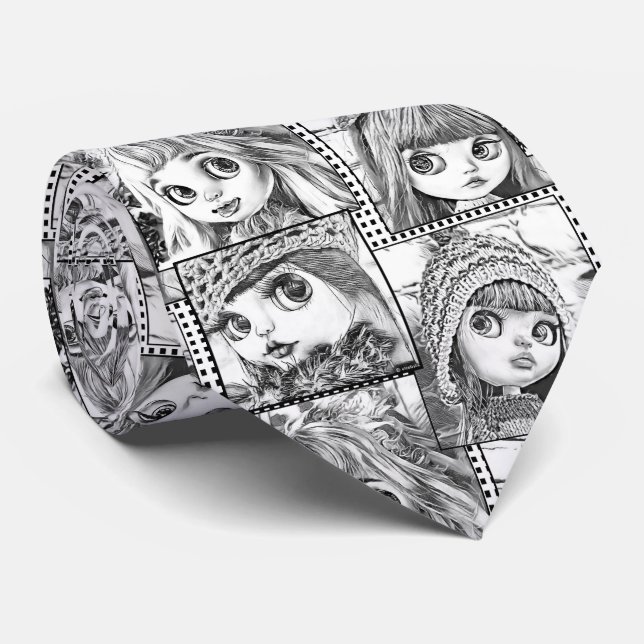 Cravate Mes poupées patchwork noires et blanches préférées (Roulé)