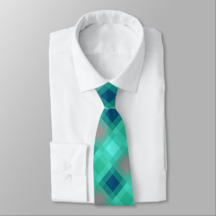 Cravate Mi-siècle mega plaid - turquoise & gris