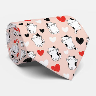Cravate Mignons chats kawaii roses et motif de cœurs (1)