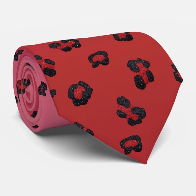 Cravate Milo Dale Rouge et noir Leppard Rose Necktie (Roulé)
