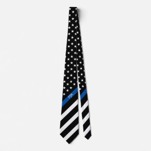 Cravate Mince Ligne bleue Police Monogramme du drapeau am