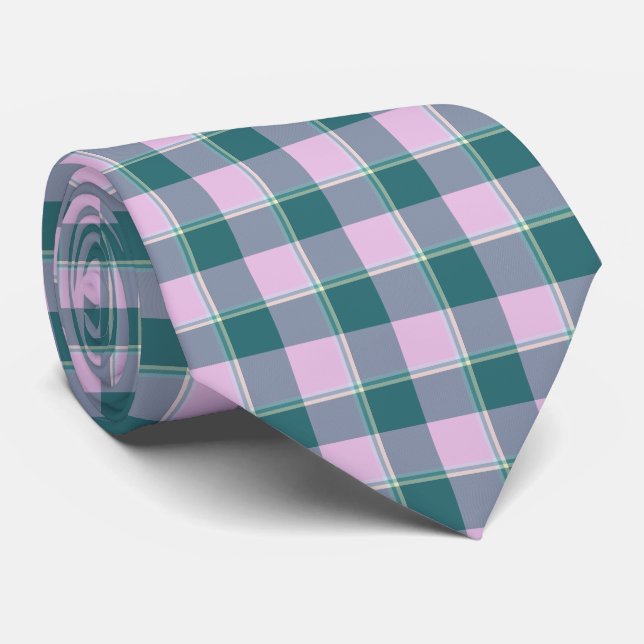 Cravate Ming and Melanie Plaid Blue Pink Neck Tie (Roulé)