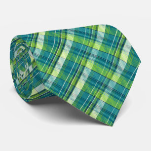 Cravate Mini Madras Plaid Turquoise et Lime à deux côtés