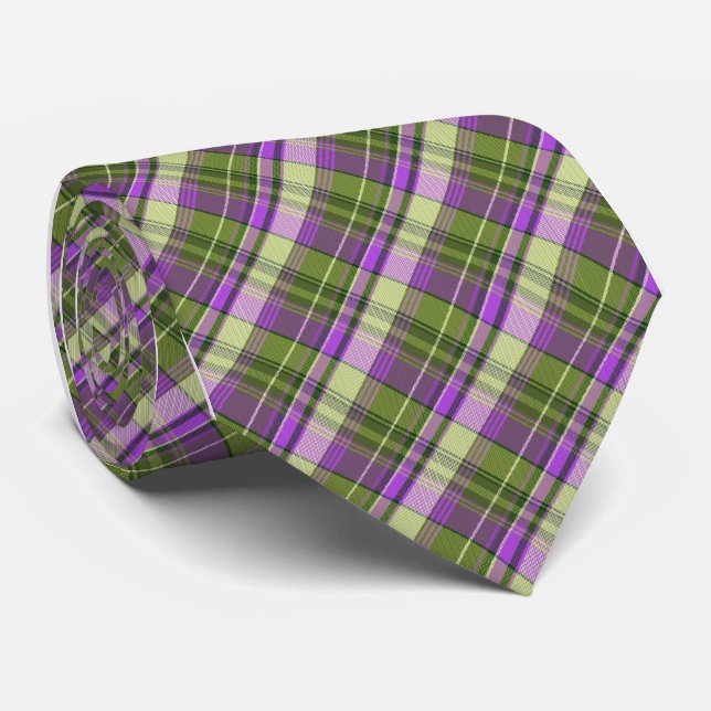 Cravate Mini Madras Plaid Violet à simple face (Roulé)