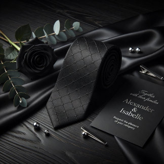 Cravate Minimalist Black Geometric Grid Dotted Texture