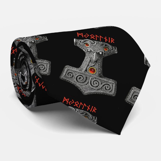Cravate MJOLNIR marteau de Thor Motif, Viking Mythologie (Roulé)