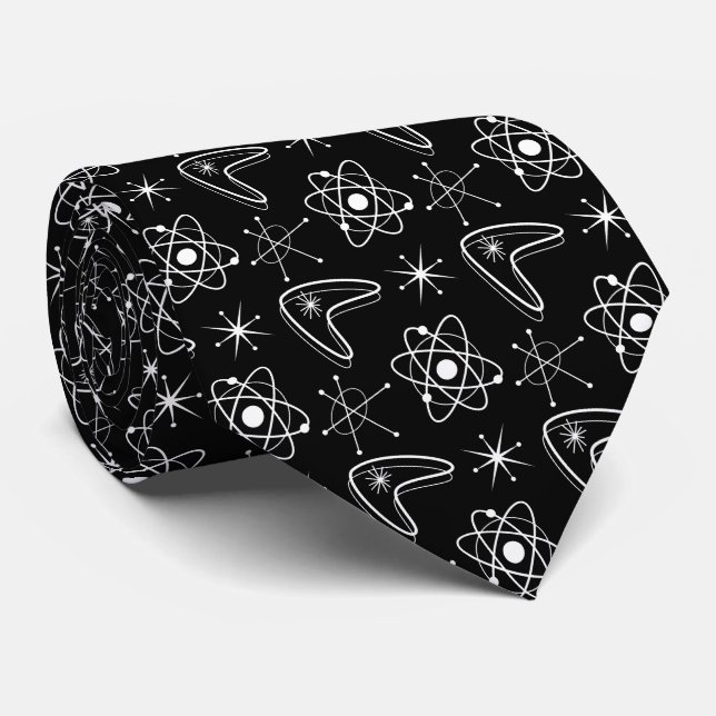 Cravate MOD Atomique MidCentury moderne Noël MCM noir (Roulé)