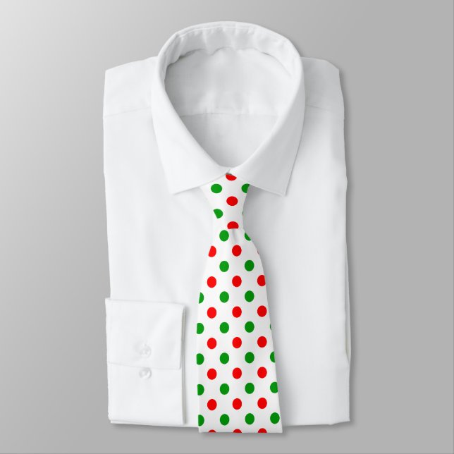 Cravate Modèle à pois blancs rouges et verts  (Attaché)
