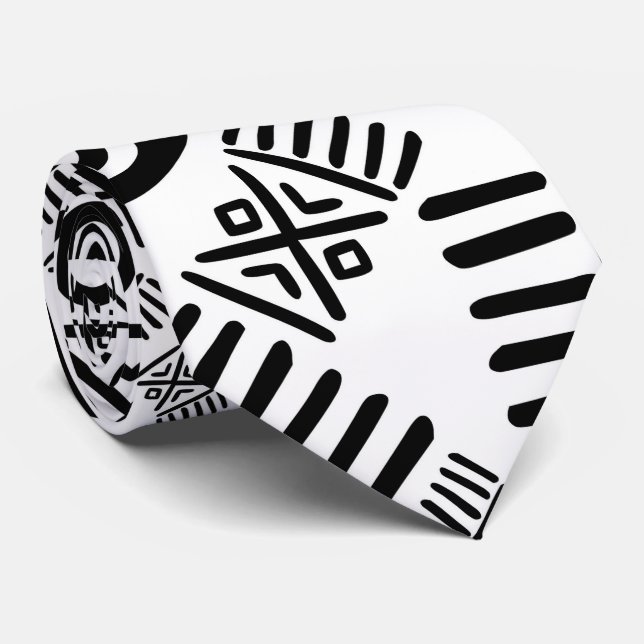 Cravate Modèle africain ethnique #5 noir et blanc (Roulé)