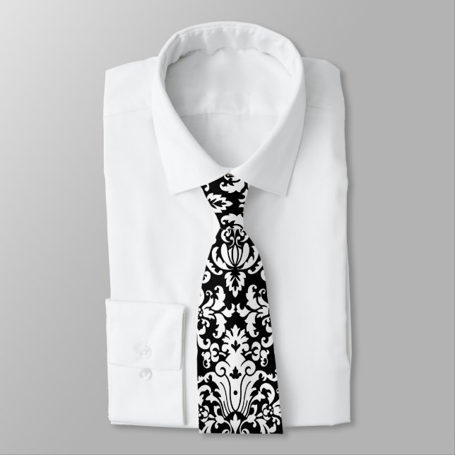 Cravate Modèle Damas noir et blanc (Attaché)