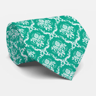 Cravate Modèle de Damas florales blanc et vert