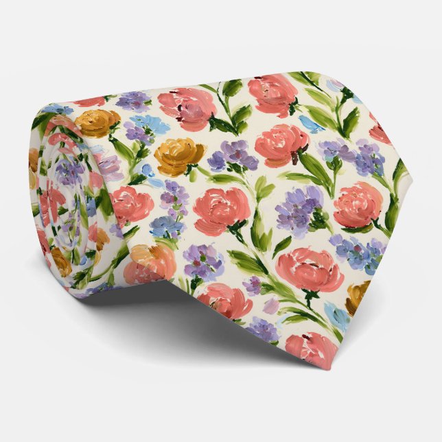 Cravate Modèle de jardin floral impressionniste (Roulé)