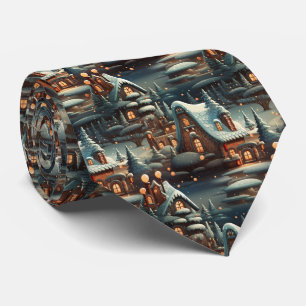 Cravate Modèle de maison en pain d'épice marron et bleu ex