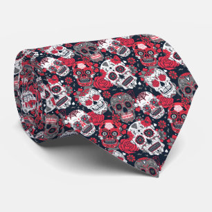 Cravate Modèle floral crâne rouge