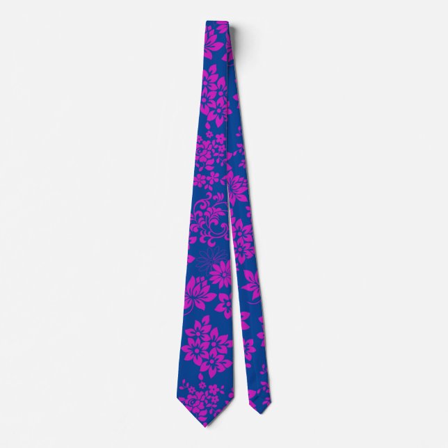 Cravate Modèle floral D02.pink.b Bleu BG (Devant)