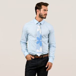CRAVATE MODÈLE FLORAL D'ÉTÉ SKY GRANDE FLEUR BLANCHE BLEUE
