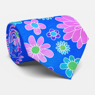 Cravate Modèle floral moderne rose et bleu marguerite