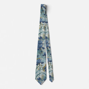 Cravate Modèle floral vintage Iris bleu de William Morris
