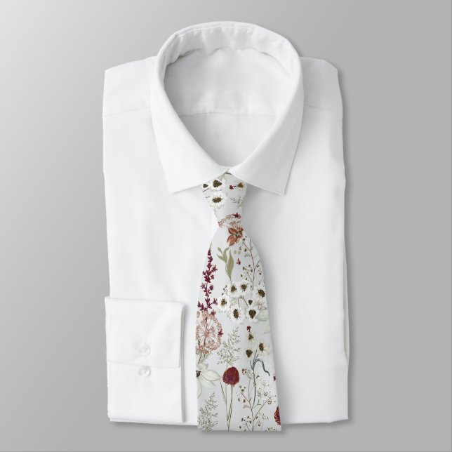 Cravate Modern Burgundy Wildflowers Boho Floral  (Attaché)
